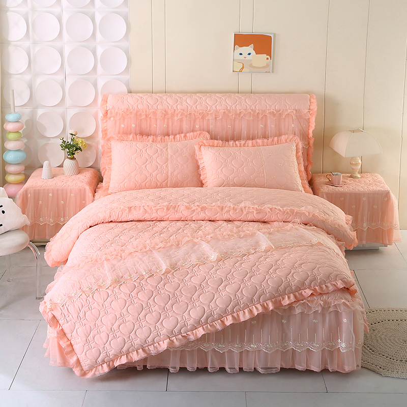 新款公主夹棉床裙四件套夹棉防滑床罩家用蕾丝花边被套枕套4件套