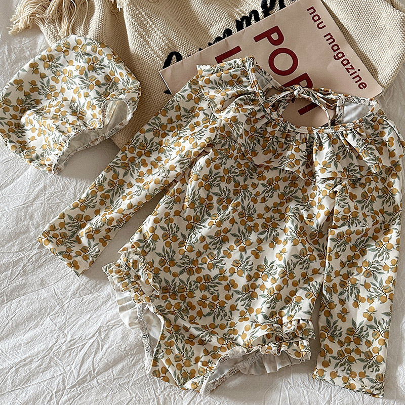 泳衣泳装儿童女童宝宝连体女孩公主可爱度假旅游韩版沙滩游泳衣花