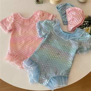 中小童女宝公主洋气美人鱼花边连体沙滩泳衣 夏季 新款 女童连体泳装