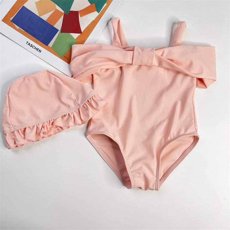 玫红纯色可爱露背荷叶边韩版新款连体女童韩国bikini泳衣