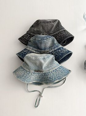 实拍图~做旧复古牛仔渔夫帽子女春秋大帽檐防晒百搭显脸小盆帽潮