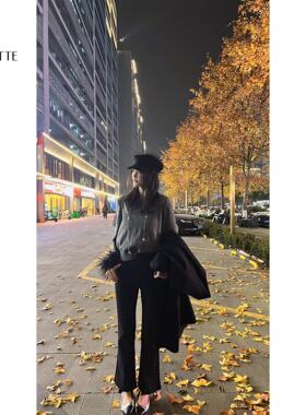 遇儿推荐【纸片人九分裤】气质黑色裤子微喇裤20240214