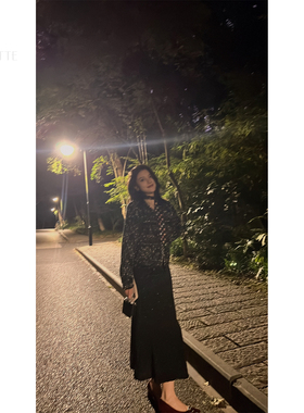 遇儿推荐【黑色结子纱上衣】气质山羊绒黑色小香风短外套20240147