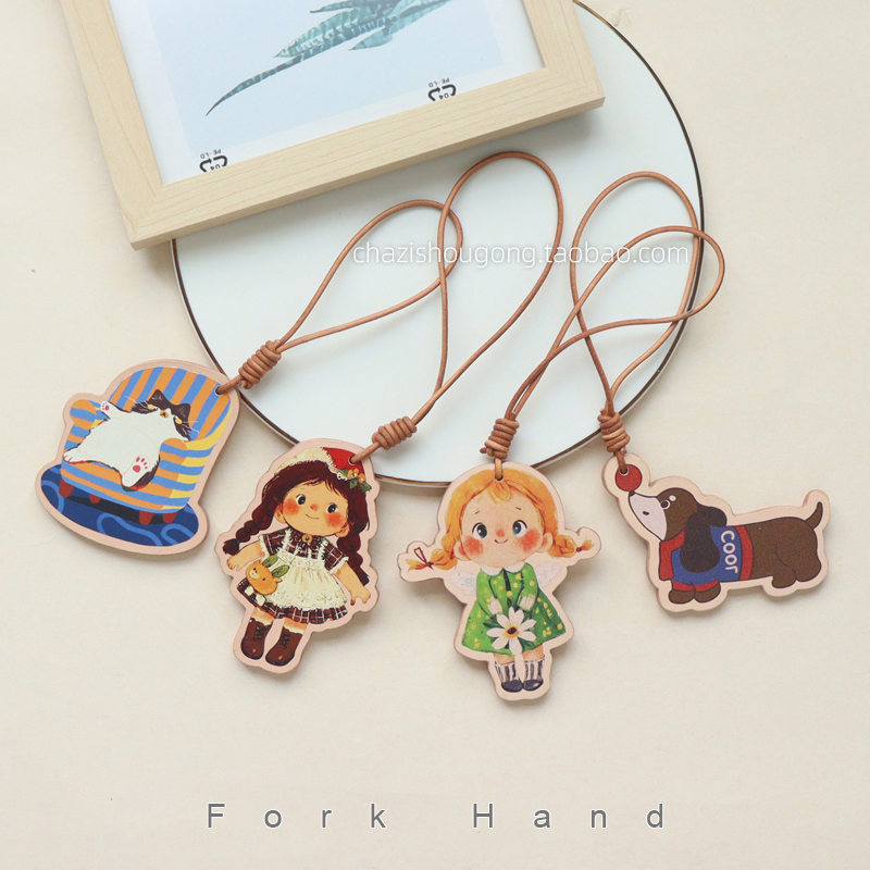 手工diy原创包挂件原色头层植鞣牛皮卡通人物小动物挂件箱包装饰