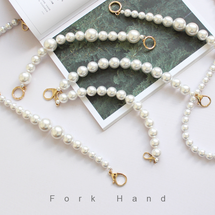 叉子手工手拎手挽珍珠链条包带