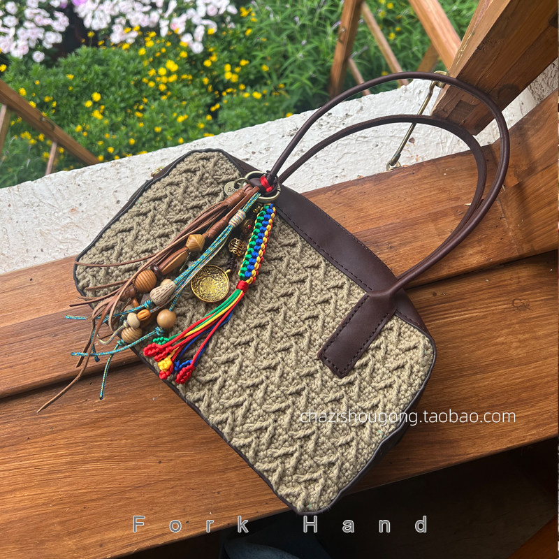叉子手工棉麻线保龄球包头层皮配件钩针包拼布包皮配件套装材料包