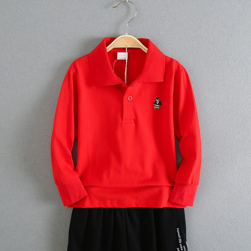 儿童纯棉长袖翻领T恤男童POLO衫中大童校服秋装新款女童打底衫潮