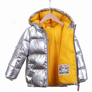 儿童羽绒服冬季亮面免洗小银人童装男女童宝宝加厚连帽面包服外套