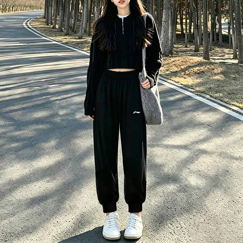 Li-Ning Women's Jogger Pants 2026 Autumn New Style Black Casual Sweatpants Loose Large Size Knitted Long Pants