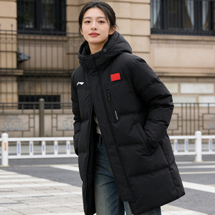李宁中长款羽绒服女士冬季2025新款过膝长款防泼水棉服初高中生男