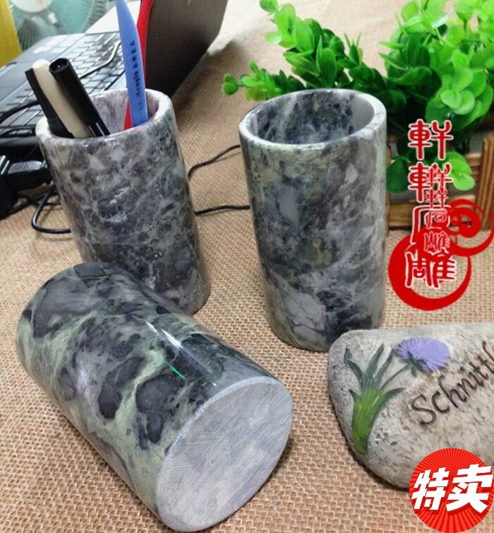 特价包邮七彩玉石头笔筒,大理石笔筒,石雕笔筒.石雕工艺品摆件