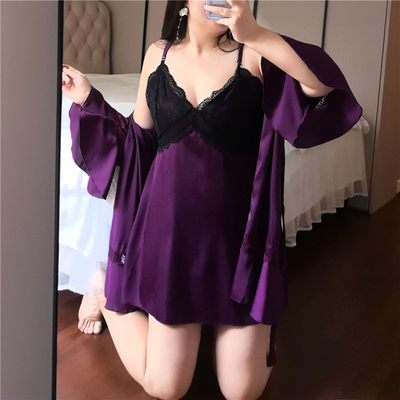 大码胖mm200斤性感睡衣女带胸垫