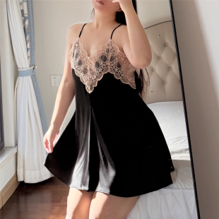 大码情调女士睡衣女款2025新款性感短裙冰丝火辣纯欲吊蕾丝带睡裙