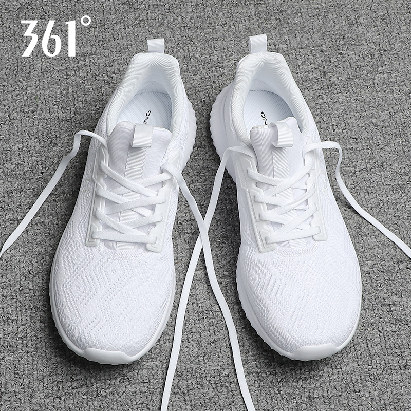 361度男鞋夏秋跑步鞋网面透气青少年运动鞋纯白色鞋子学生军训鞋