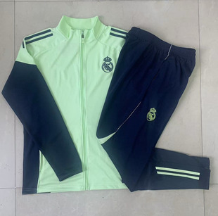皇马2425荧光绿长袖足球训练服球衣外套男出场热身健身长裤运动服