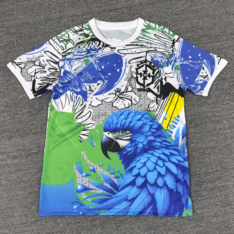 巴西圆领足球服短袖训练上衣蓝撞色25-26定制速干男球赛健身运动