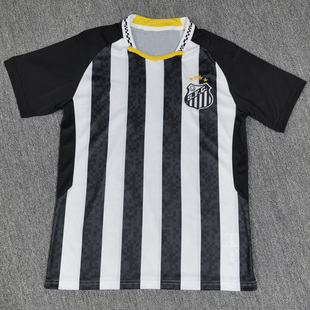 桑托斯冷偏门足球短袖训练服上衣复古黑白定制男生夏新款运动踢球