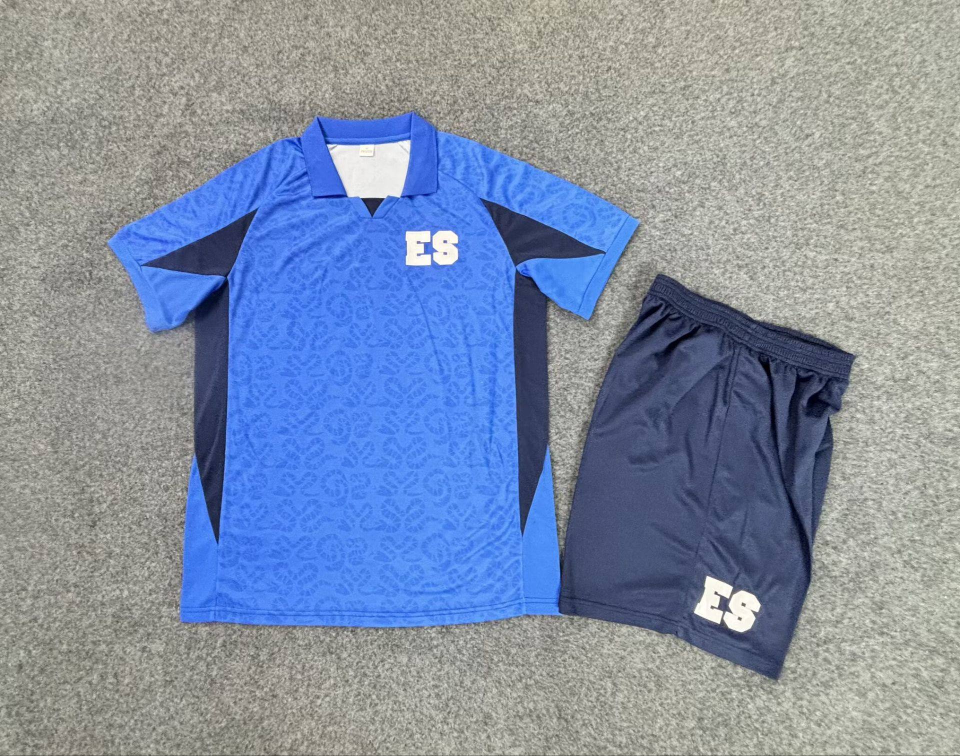 萨尔瓦多蓝色短袖球衣男2627冷门足球服套装定制印号字速干运动服