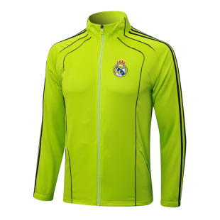 复古足球长袖拉链训练服外套荧光绿男生秋冬高领运动热身跑步