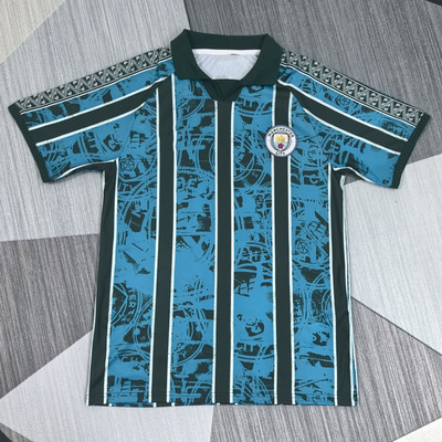 曼城蓝色短袖球衣足球训练服男上衣2526新款翻领速干健身运动队服