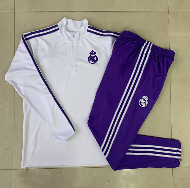 皇马2526复古白色长袖足球训练服球衣男出场热身健身长裤运动队服