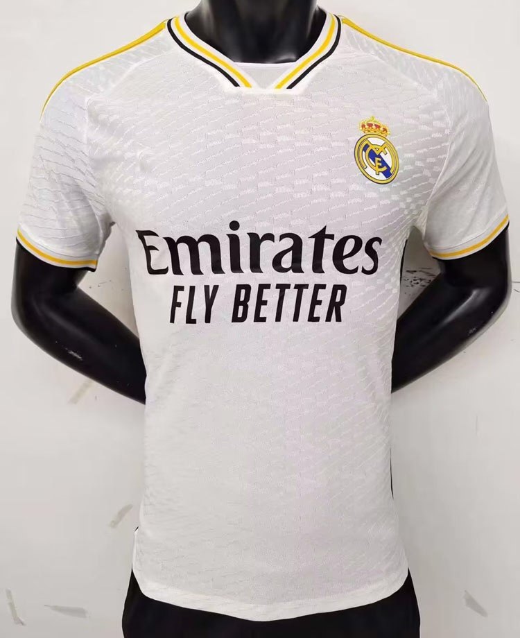 皇马白色短袖修身球衣2324主场足球服定制印号字比赛运动新款队服