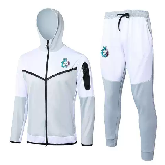 Light Gray Hooded Riyadh Long-Sleeved Jersey Jacket 2425 Fleece-Lined Football Training Men's Autumn and Winter Sports Warm-Up Running