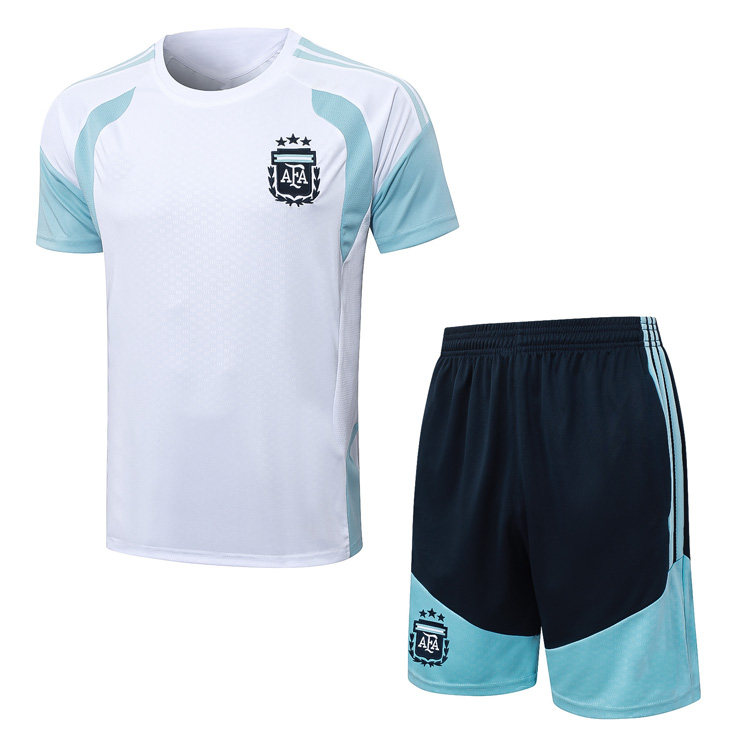 阿根廷复古白蓝短袖足球训练服球衣男2526速干健身跑步短裤运动服