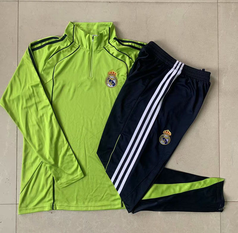 皇马2526复古草绿长袖足球训练服球衣男出场热身健身跑步运动队服