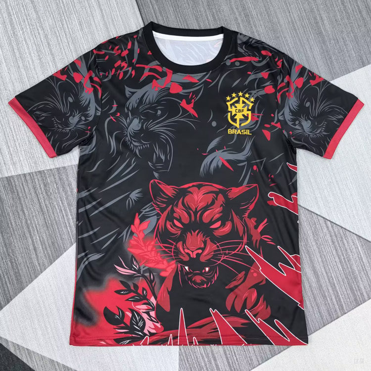 巴西短袖球衣足球服训练服定制印号男生2526帅酷黑色速干运动健身