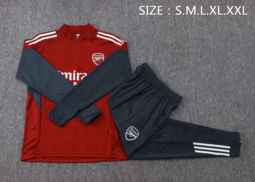 阿森纳酒红长袖足球训练服球衣男2526半拉链出场热身长裤运动队服