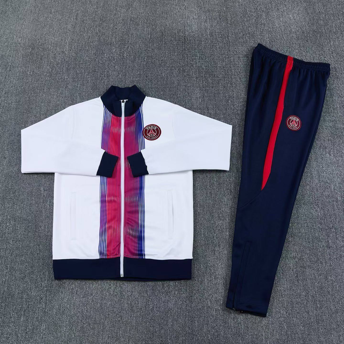 巴黎复古秋冬足球训练服长袖外套白色2627款高领男生出场跑步运动