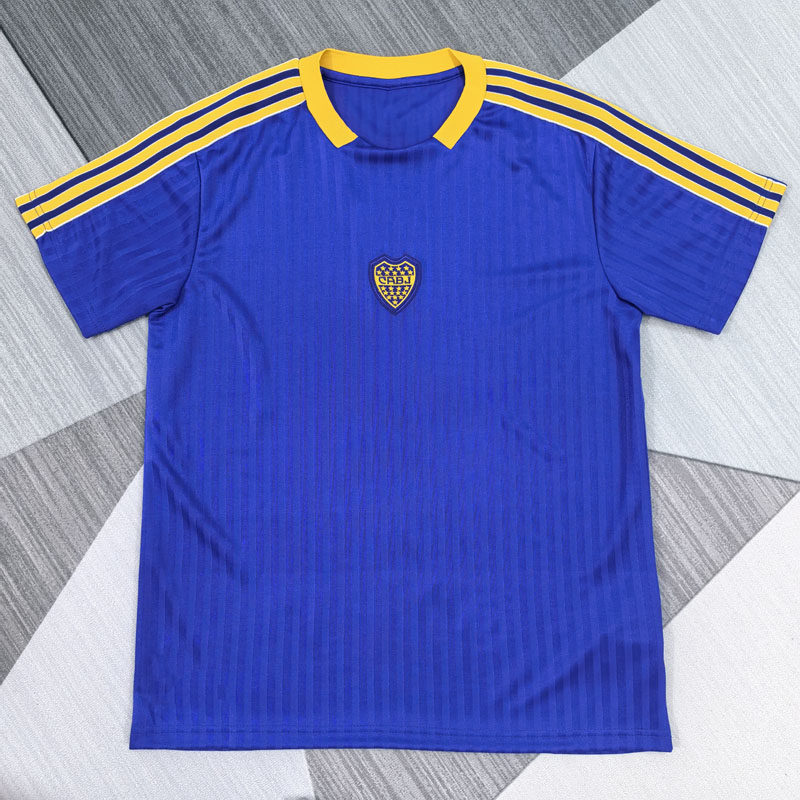 博卡青年复古蓝色短袖足球训练服球衣男上衣2526新款速干健身队服