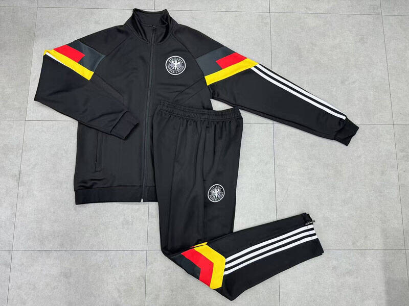 黑色德国长袖复古球衣外套拉链足球赛前训练服男秋冬踢球健身运动