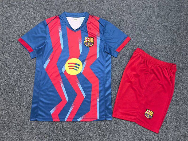 巴萨红蓝短袖足球训练服男2526新款球衣定制印号字速干健身运动服