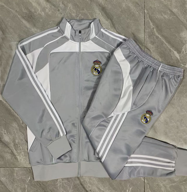 皇马2526灰色长袖足球训练服球衣外套男出场热身健身长裤运动队服
