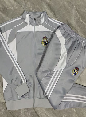 皇马2526灰色长袖足球训练服球衣外套男出场热身健身长裤运动队服