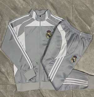 皇马2526灰色长袖足球训练服球衣外套男出场热身健身长裤运动队服