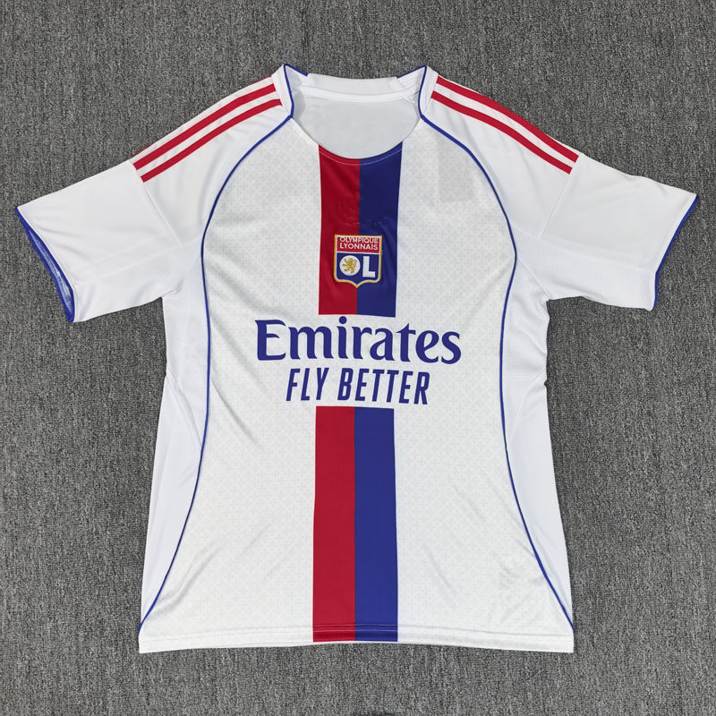 里昂复古短袖足球服上衣白色25-26赛季透气男女定制球赛运动训练