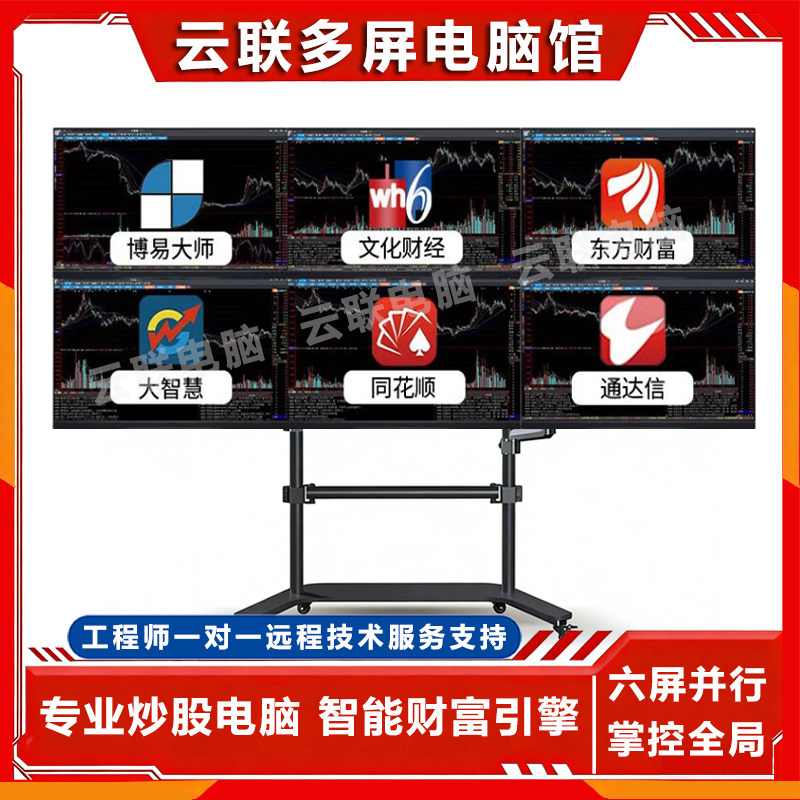 一机4屏四屏6屏六屏电脑炒股多屏幕炒股证券炒股票期货可移动看盘