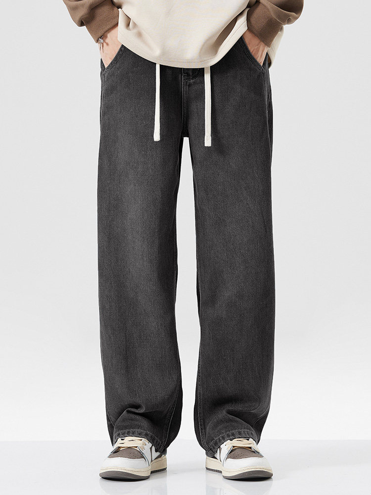 WOODSOON 남성용 리오셀 텐셀 청바지 봄 여름 루즈한 스트레이트 팬츠 아메리칸 와이드 팬츠