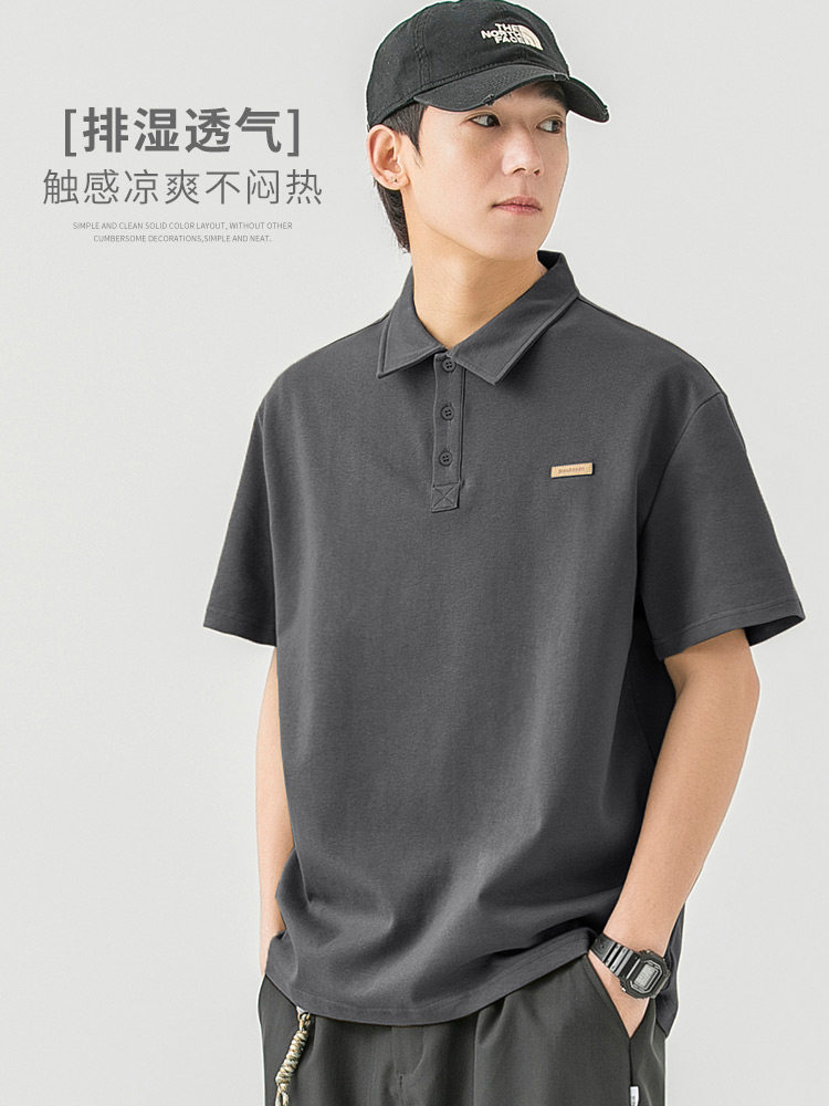 WOODSOON SUIT PANTS MENS SUMMER STRAIGHT LOOSE PANTS CASUAL SOLID COLOR SHORT SLEEVE POLO SHIRT HEAVY T-SHIRT