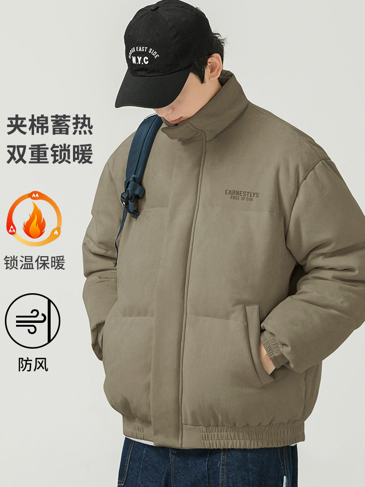 WOODSOON STAND COLLAR COTTON JACKET MENS AUTUMN AND WINTER THICKENED WARM LOOSE TREND BAKERY CASUAL JACKET MALE COTTON CLOTHES