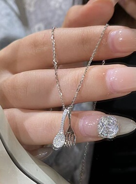 S925纯银勺子项链女轻奢小众设计感锁骨链高级感百搭通勤颈链