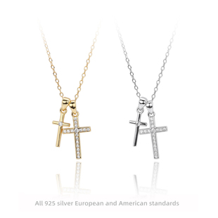 S925纯银双十字架项链女轻奢小众设计感锁骨链2025新款爆款颈链