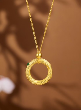 S925纯银哪吒乾坤圈项链女复古流行圆圈祥云吊坠中国风新中式银饰