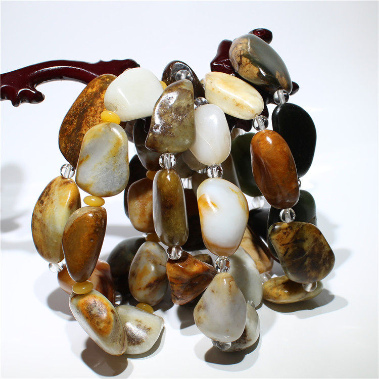 新疆和田玉籽料原石手链天然玉石修行手串黄沁白玉青玉男款青花籽