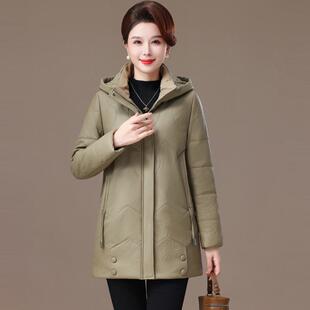 2026新款中老年真皮羽绒服女中长款海宁皮衣加绒妈妈装皮棉衣外套