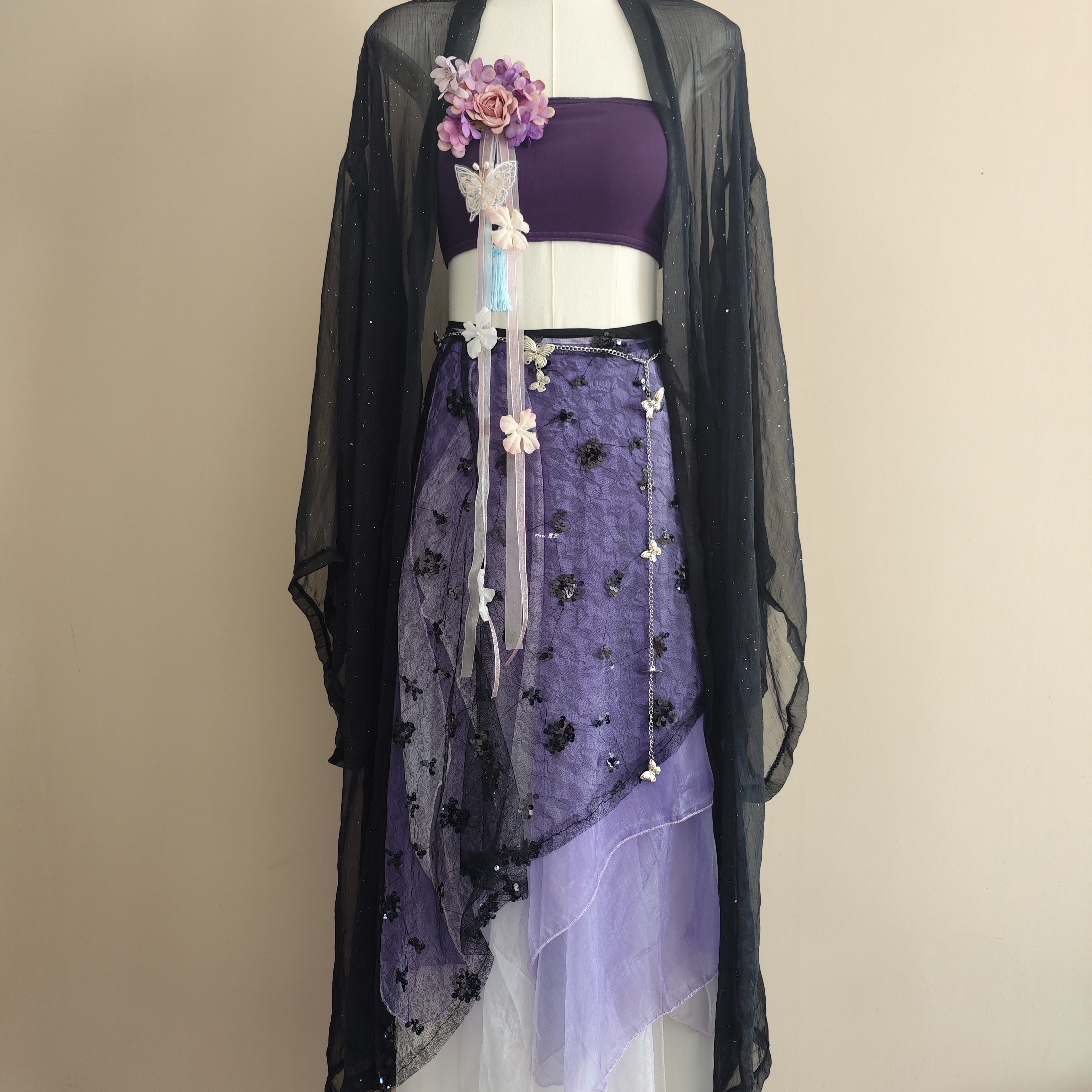 古风爵士黑闪闪外纱国风爵士舞大摆蹈服古典舞服装