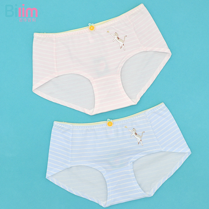百伶百俐可爱风学生条纹少女内裤